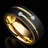 Men's 8mm Tungsten Black Gold Groove Line CZ Comfort-Fit Wedding Band